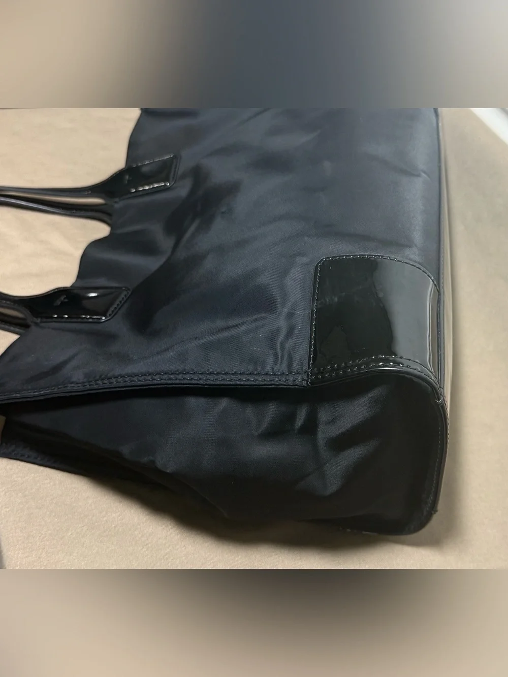 Tory Burch Ella Tote  made with Black Nylon and Patent-Trim Logo EUC - Picture 5 of 7